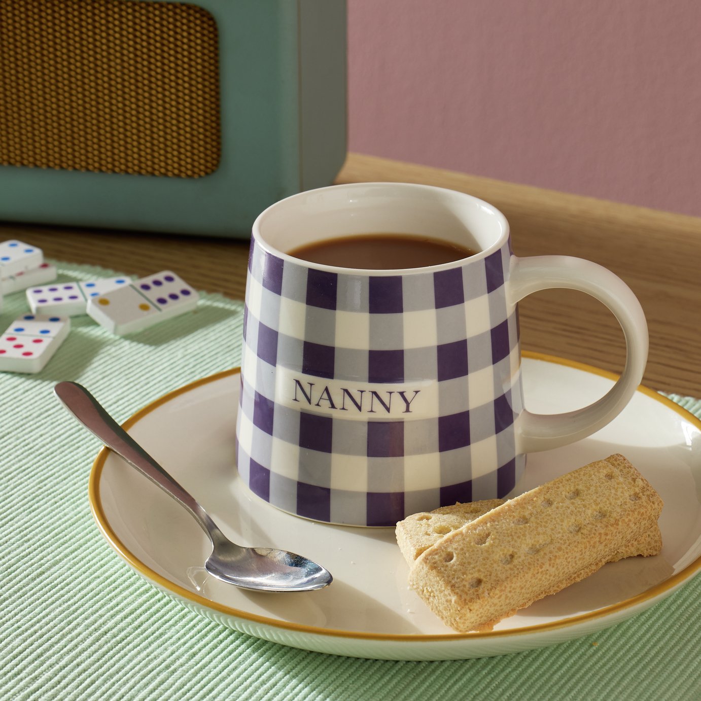 Argos Home Purple Gingham Pattern Nanny Ceramic Mug
