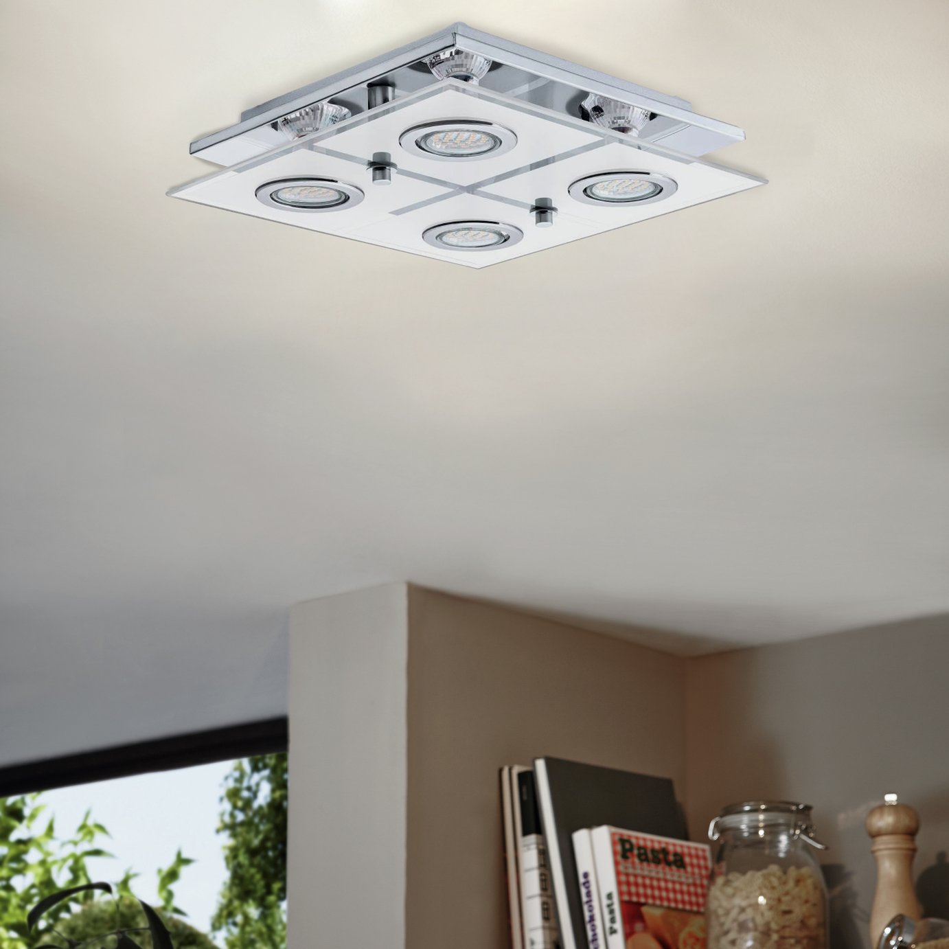 Eglo Cabo Small 4 Light Glass Shade Ceiling Light - Chrome