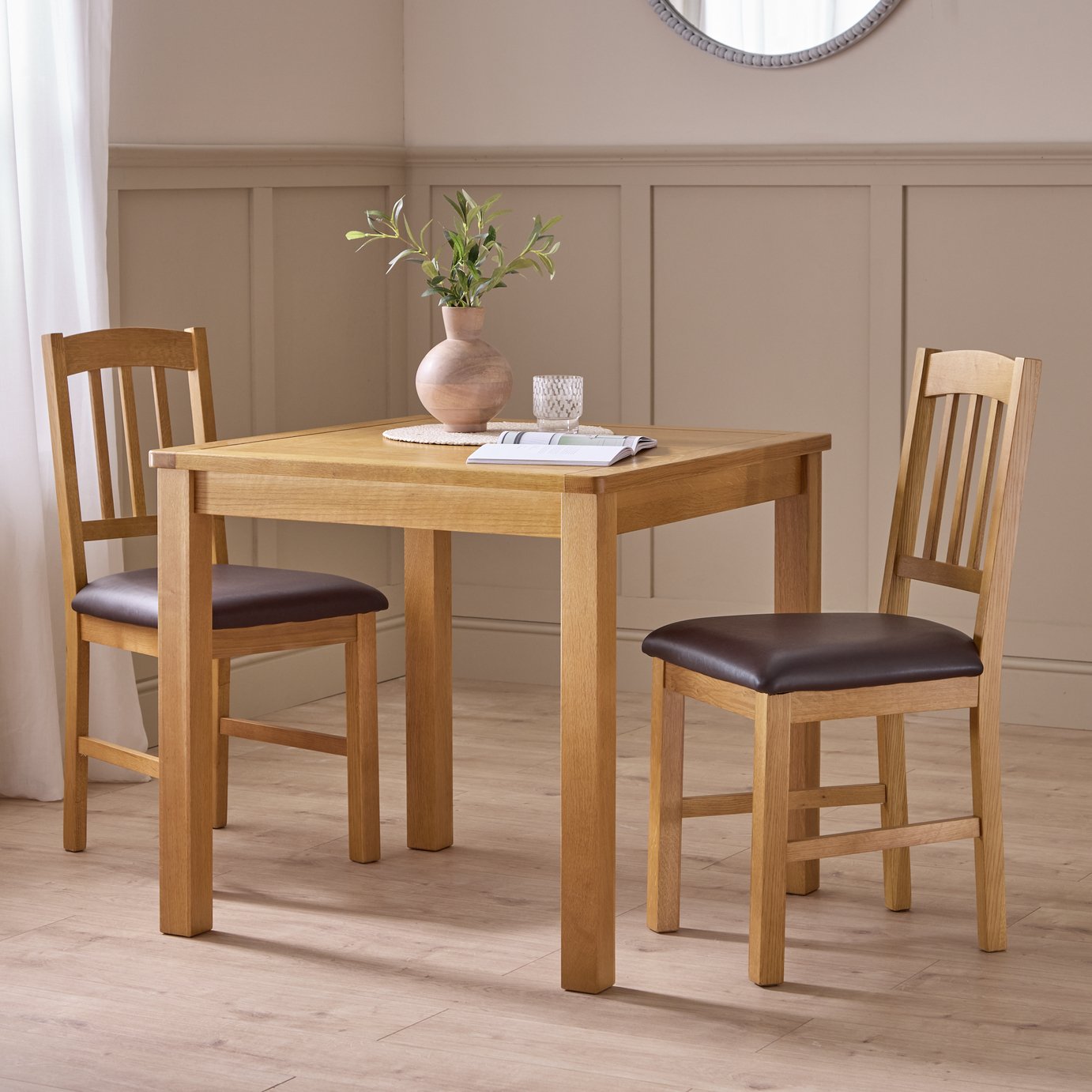 Argos Home Ashwell Oak Dining Table & 2 Oak Brown Chairs
