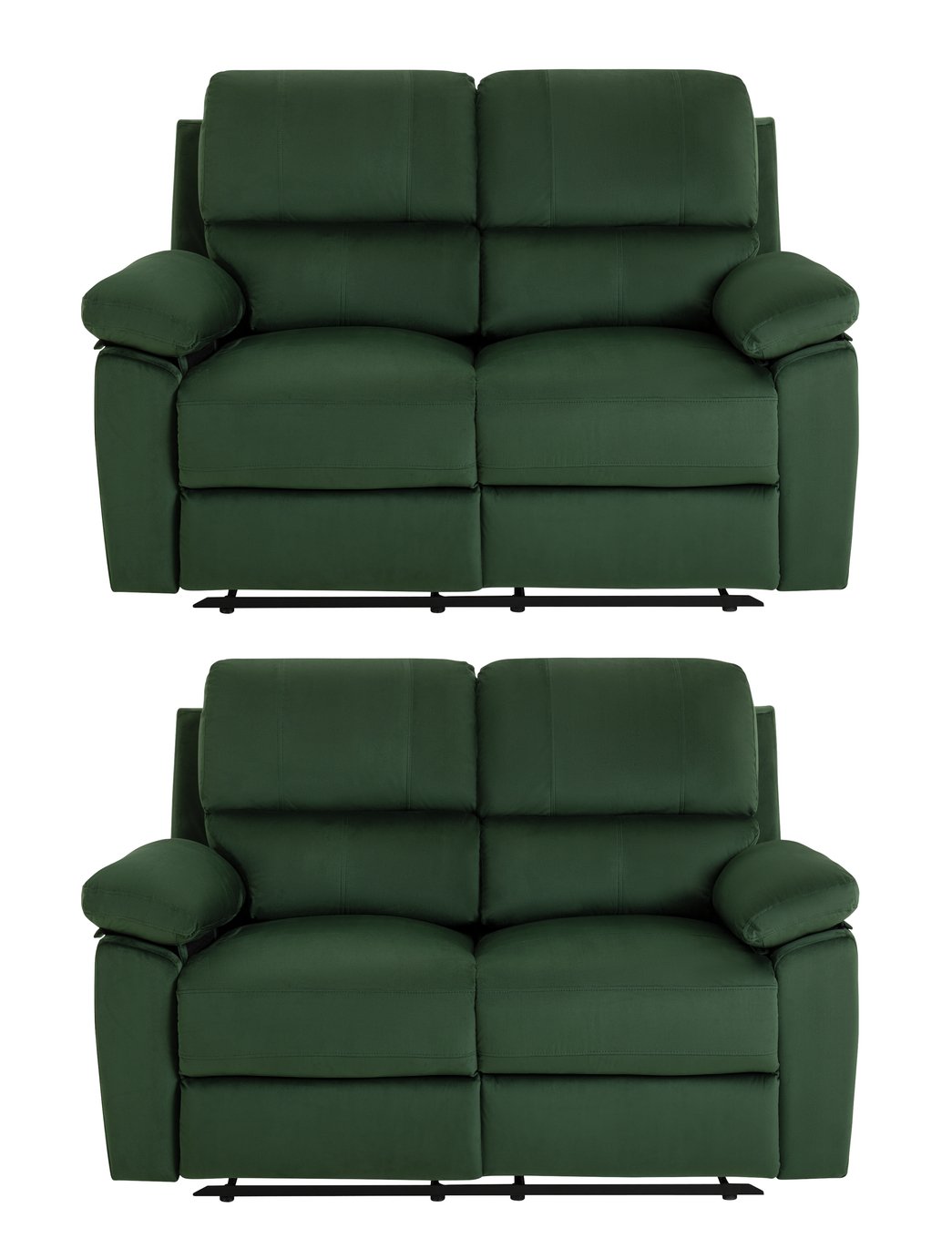 Argos Home Toby Pair of Velvet 2 Seater Recliner Sofa- Green