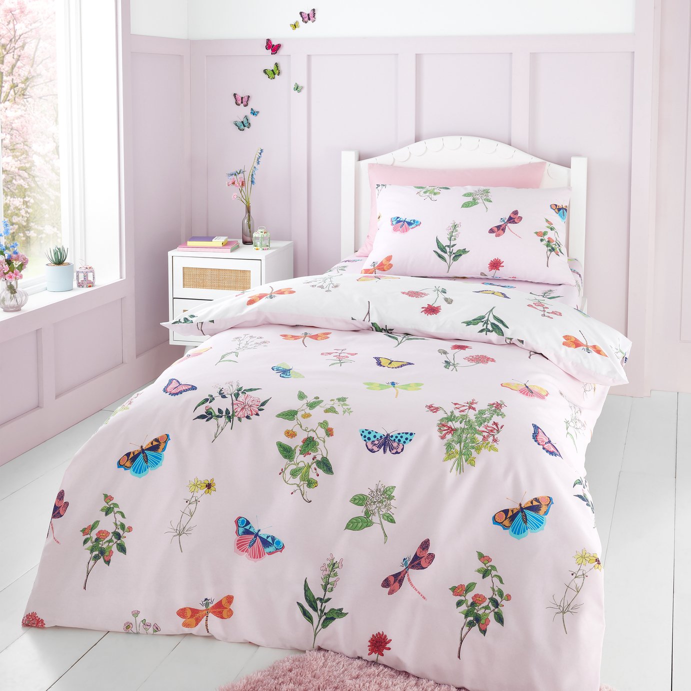 RHS Butterfly Garden White & Pink Kids Bedding Set