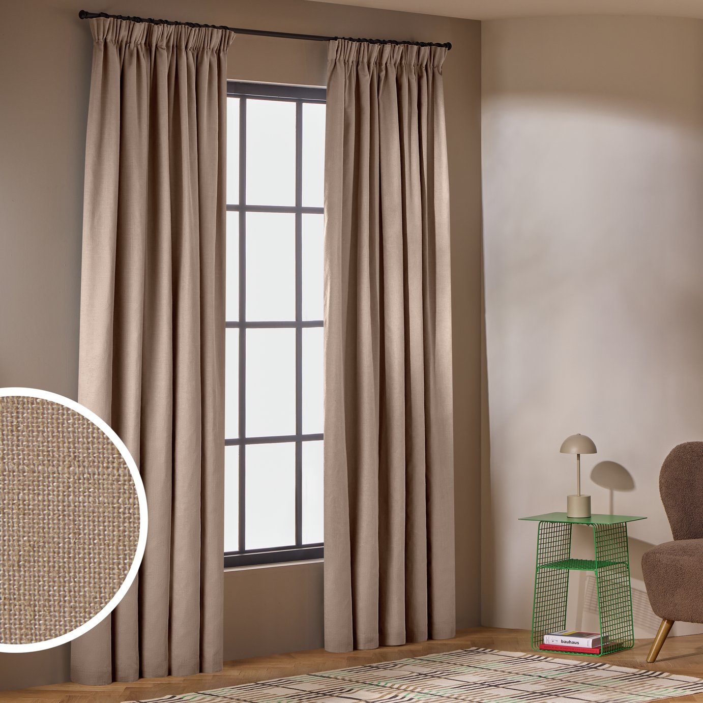 Habitat With Linen Blackout Pencil Pleat Curtains - Stone
