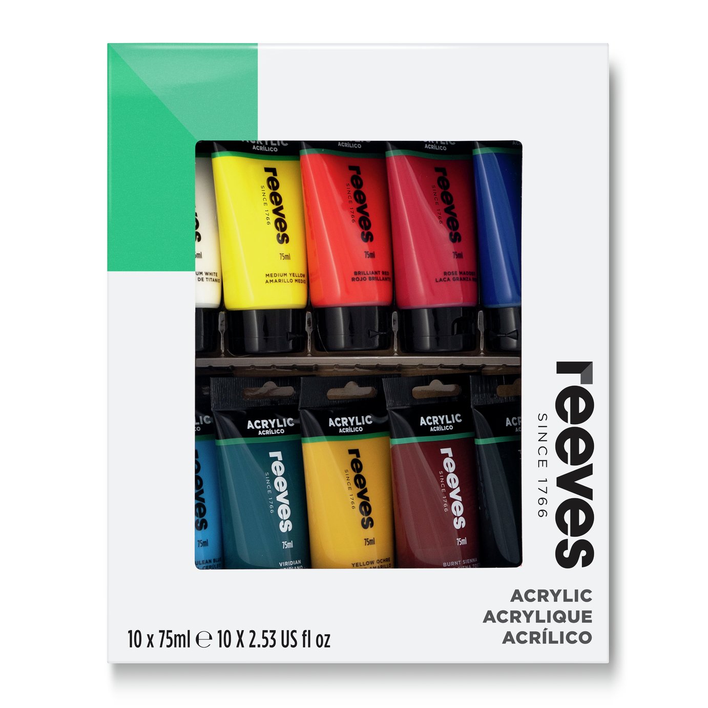 Reeves Acrylic 10 Vibrant Essential Tube Paint Set