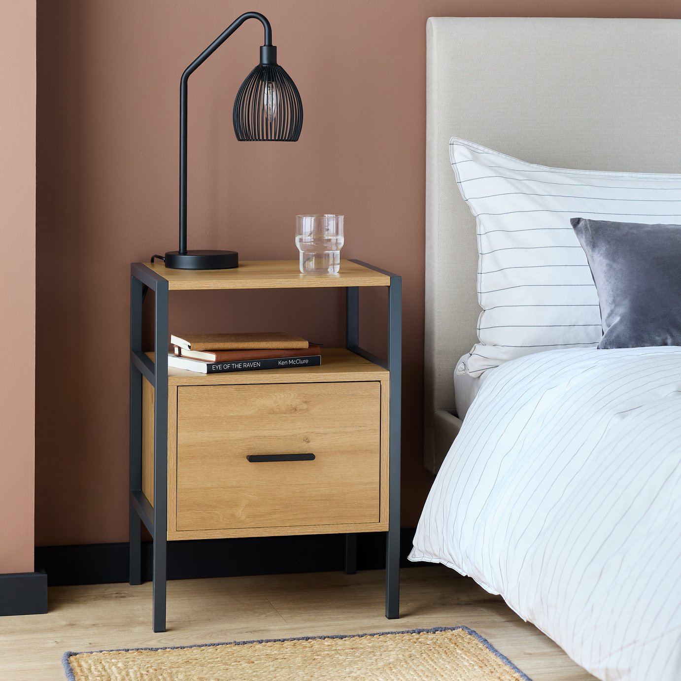 Argos Home Loft Living 1 Drawer Bedside Table - Oak
