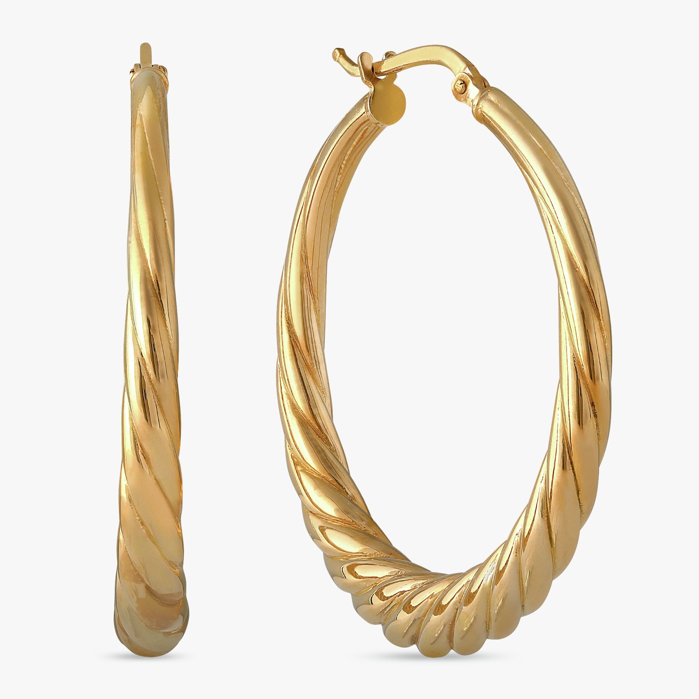 Revere 9ct Gold Plated Twisted Oval Hoop Earrings