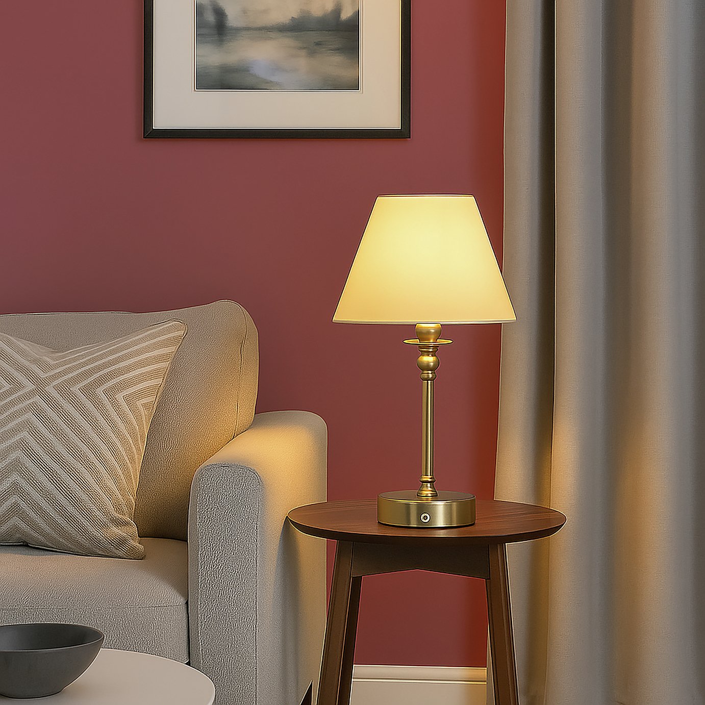 Searchlight Metal Rechargeable LED Table Lamp - Brass&White