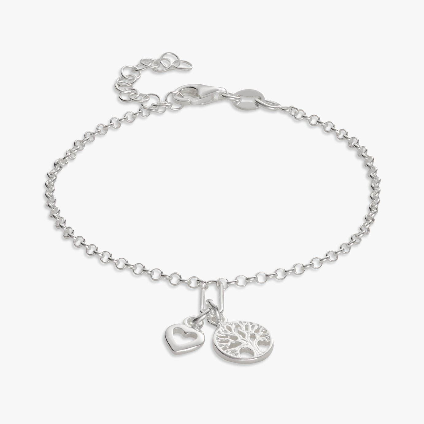 Revere Sterling Silver Tree of Life and Heart Charm Bracelet
