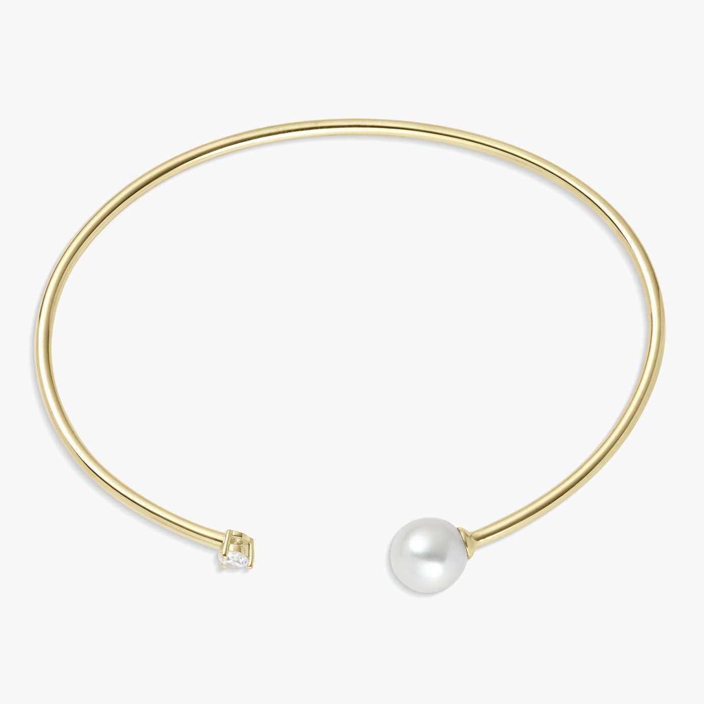 Revere Gold Plated Silver Diamond and Pearl Torque Bangle