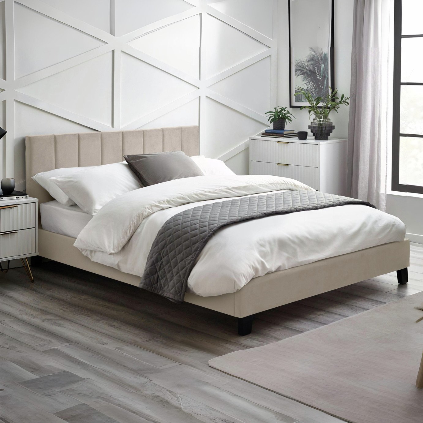 Julian Bowen Rosa Kingsize Fabric Bed Frame - Cream