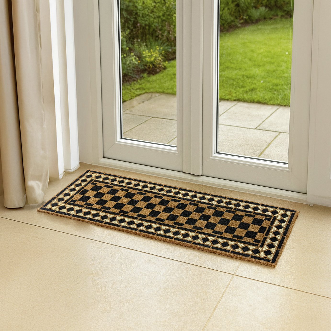 Mighty Mats Chequerboard Black Patio Doormat -  40x120cm