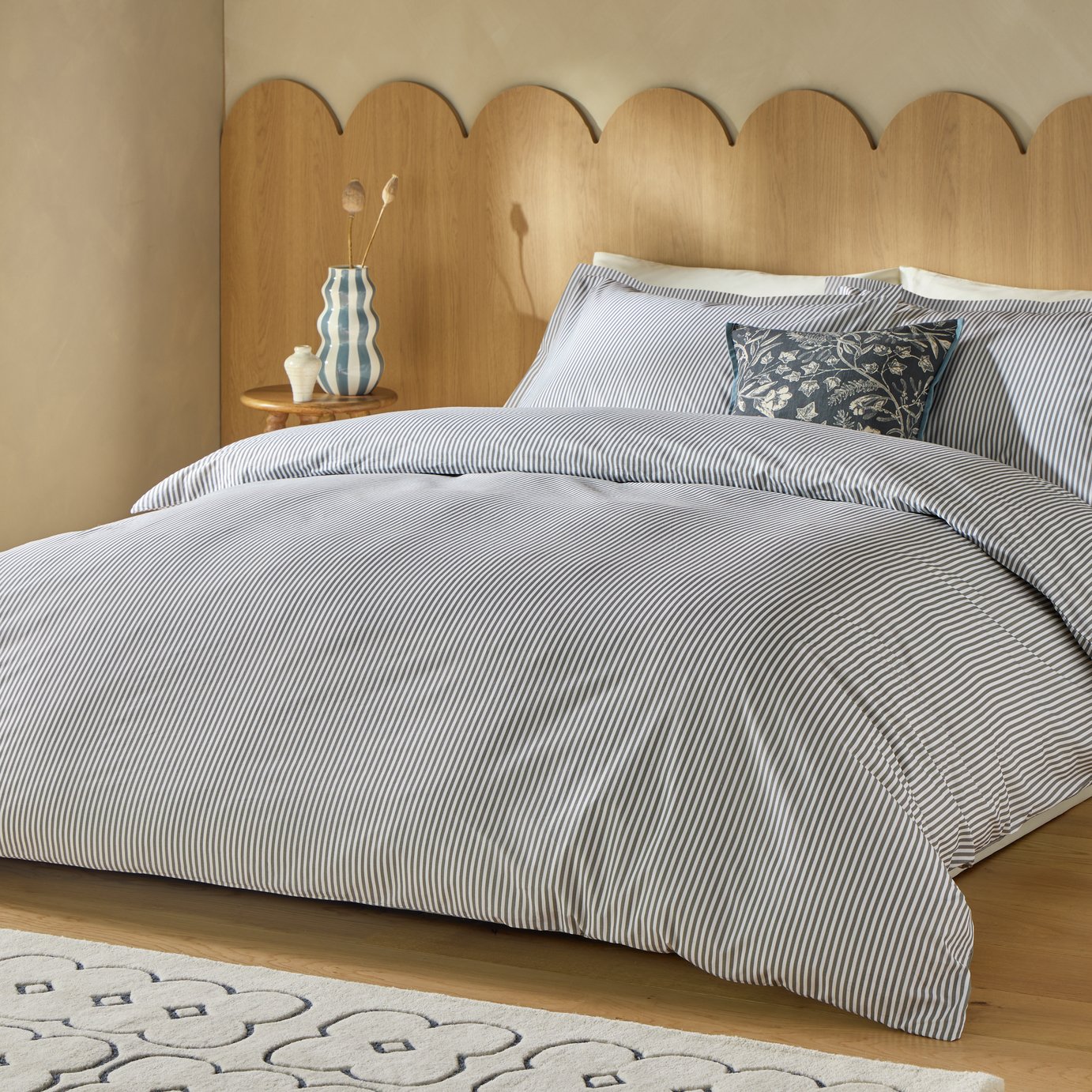 Habitat Cotton Oxford Edge Stripe Grey Bedding Set