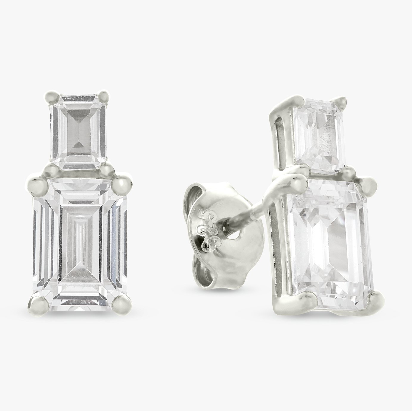 Revere Sterling Silver Stacked Cubic Zirconia Stud Earrings