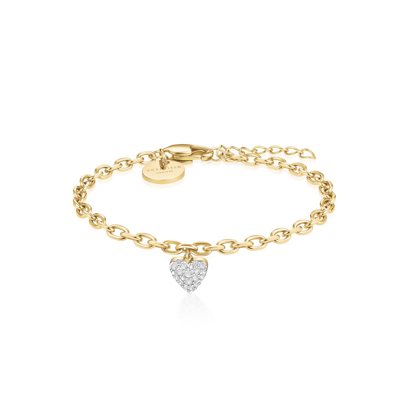 Rosefield 14ct Gold Plated Pave Heart Pendant Bracelet 