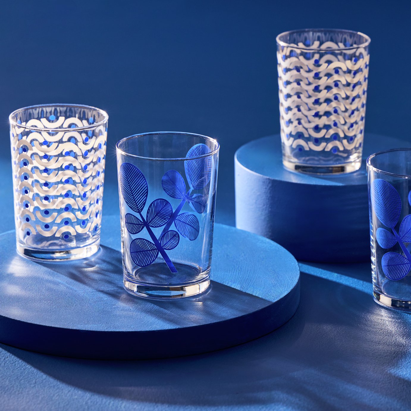 Habitat Blue Leaf & Wiggle Set of 6 Hi ball Glasses