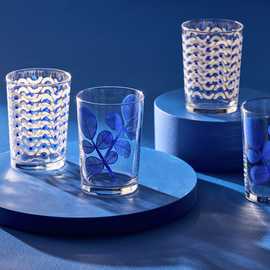 Habitat Blue Leaf & Wiggle Set of 6 Hi ball Glasses