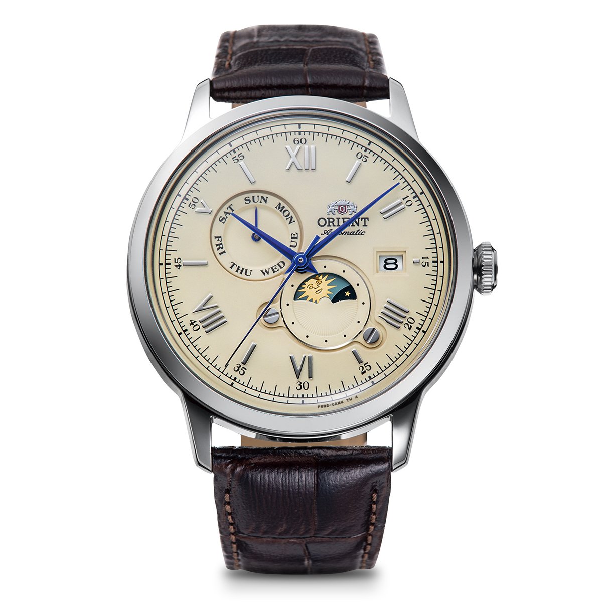 Orient Bambino Mens Sun And Moon Brown Leather Strap Watch