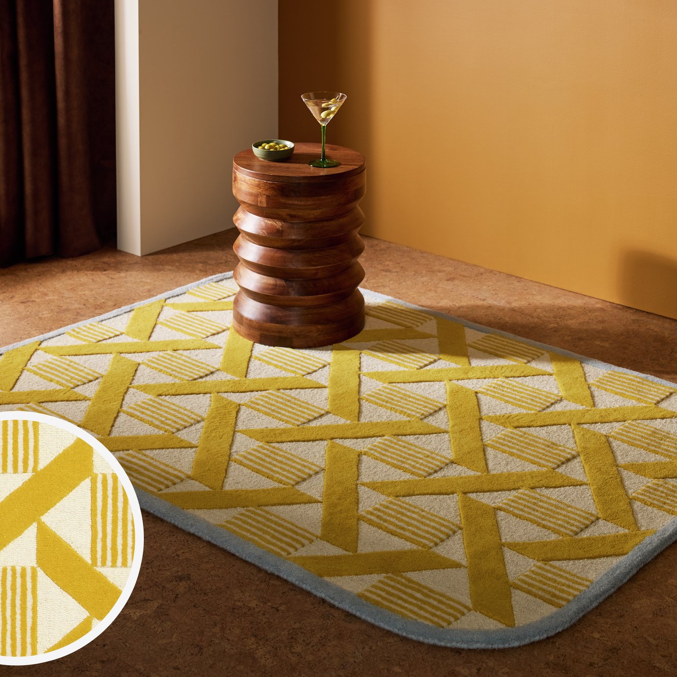 Habitat Blue Border Wool Cut Pile Rug