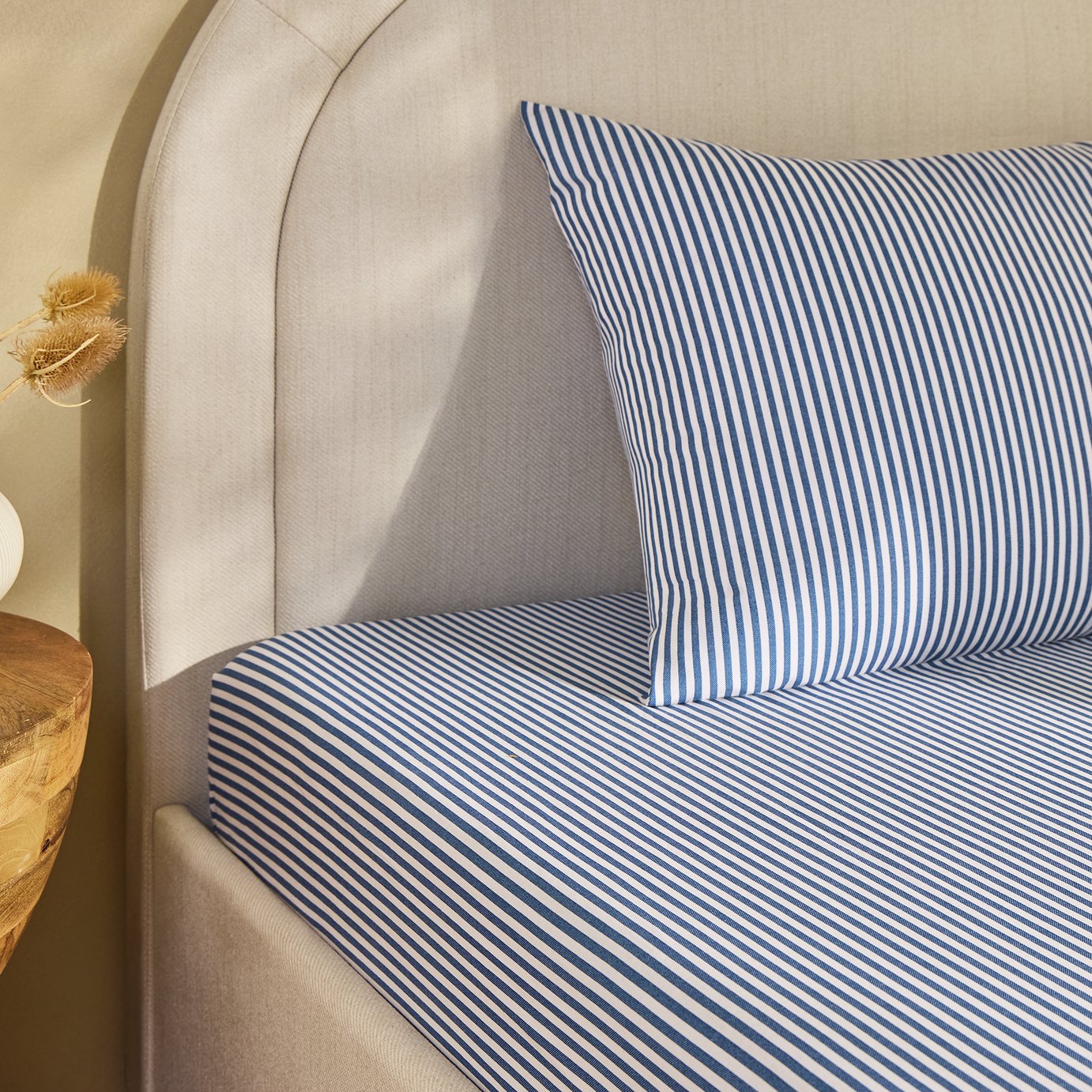 Habitat Oxford Stripe Printed Blue Fitted Sheet