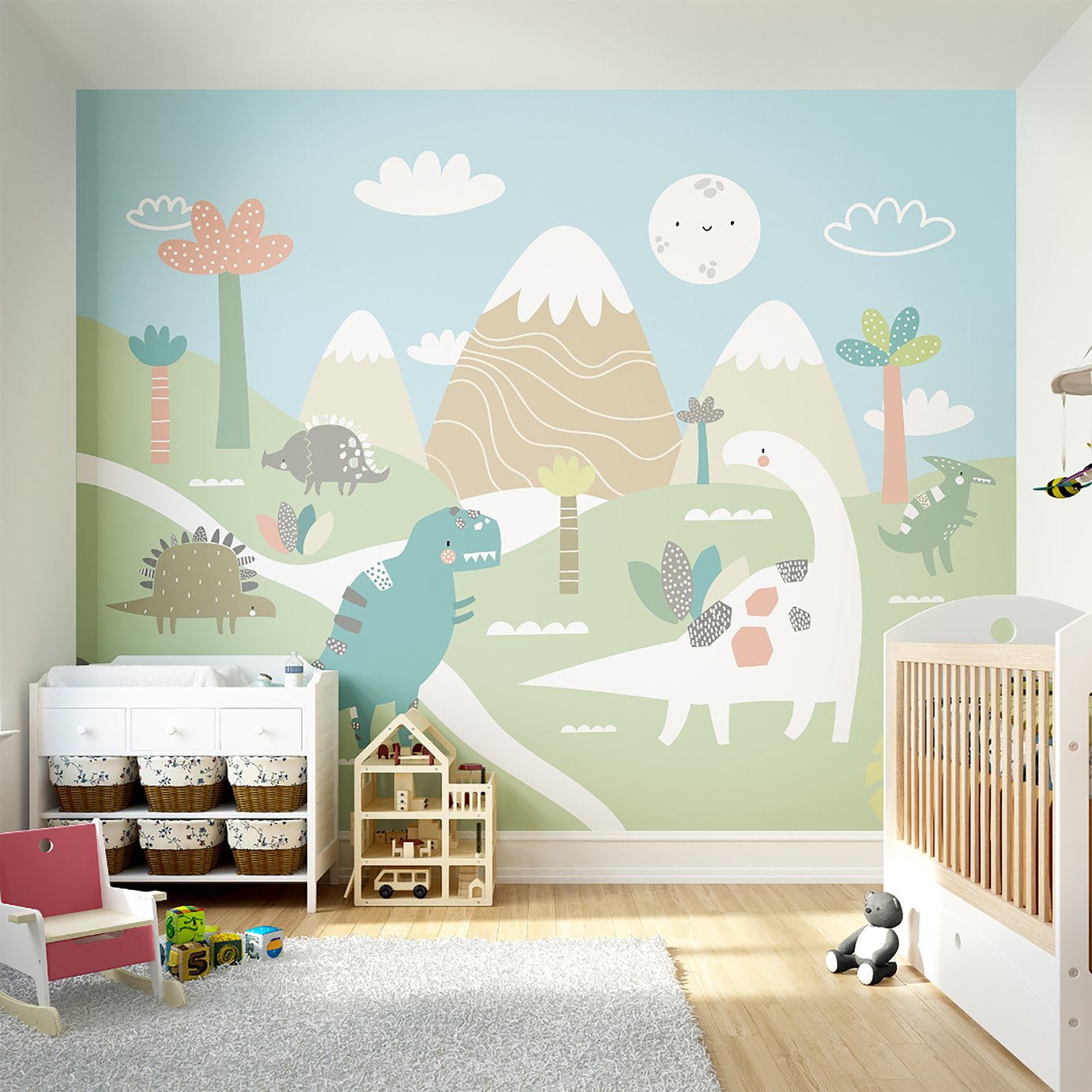Origin Murals Dinosaur Land Pale Green Wall Mural