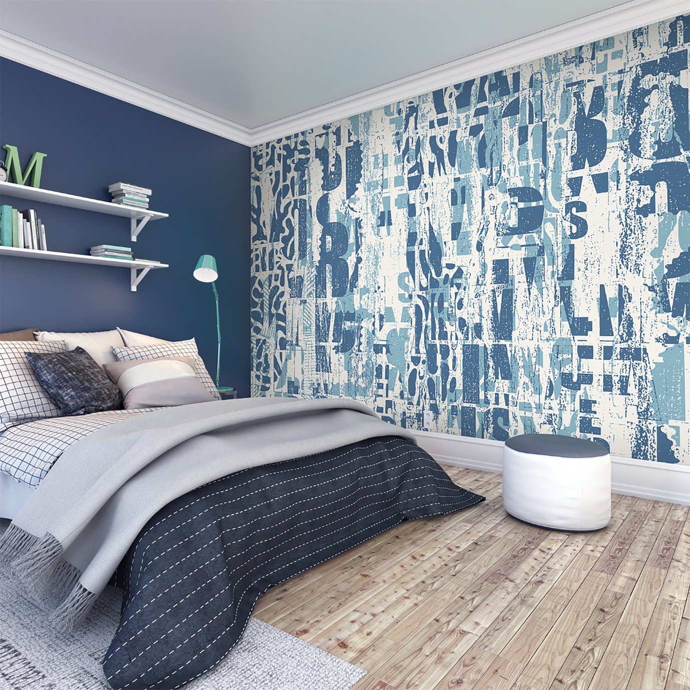 Origin Murals Letterpress Graffiti Denim Blue Wall Mural