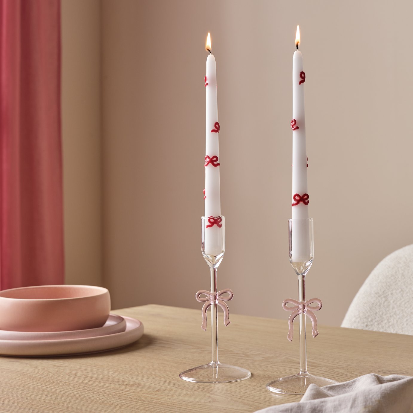 Argos Home Singlewick Bow Dinner Candles - Pack of 2