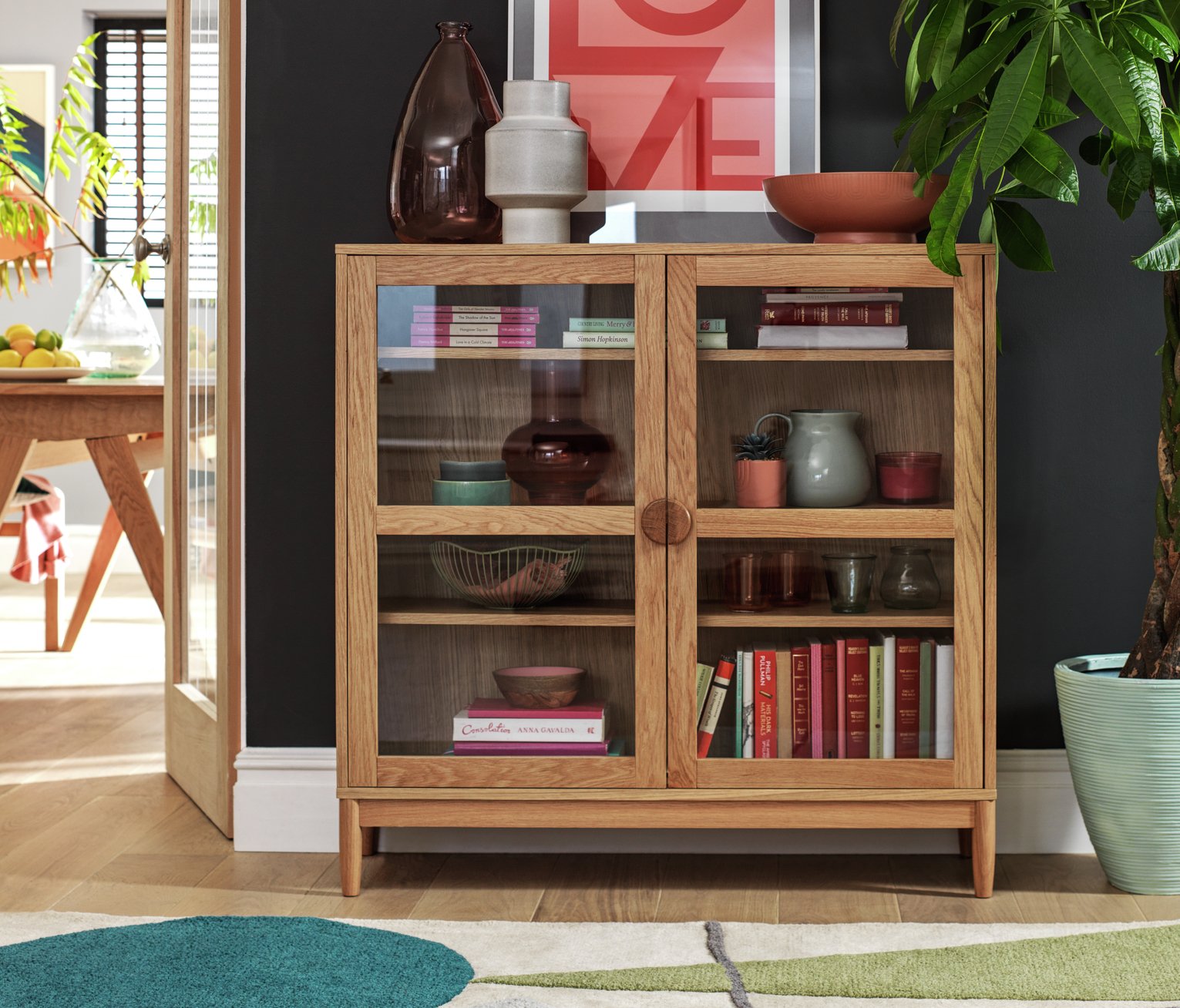 Habitat Cornelia 2 Door Glass Short Display Cabinet -Natural