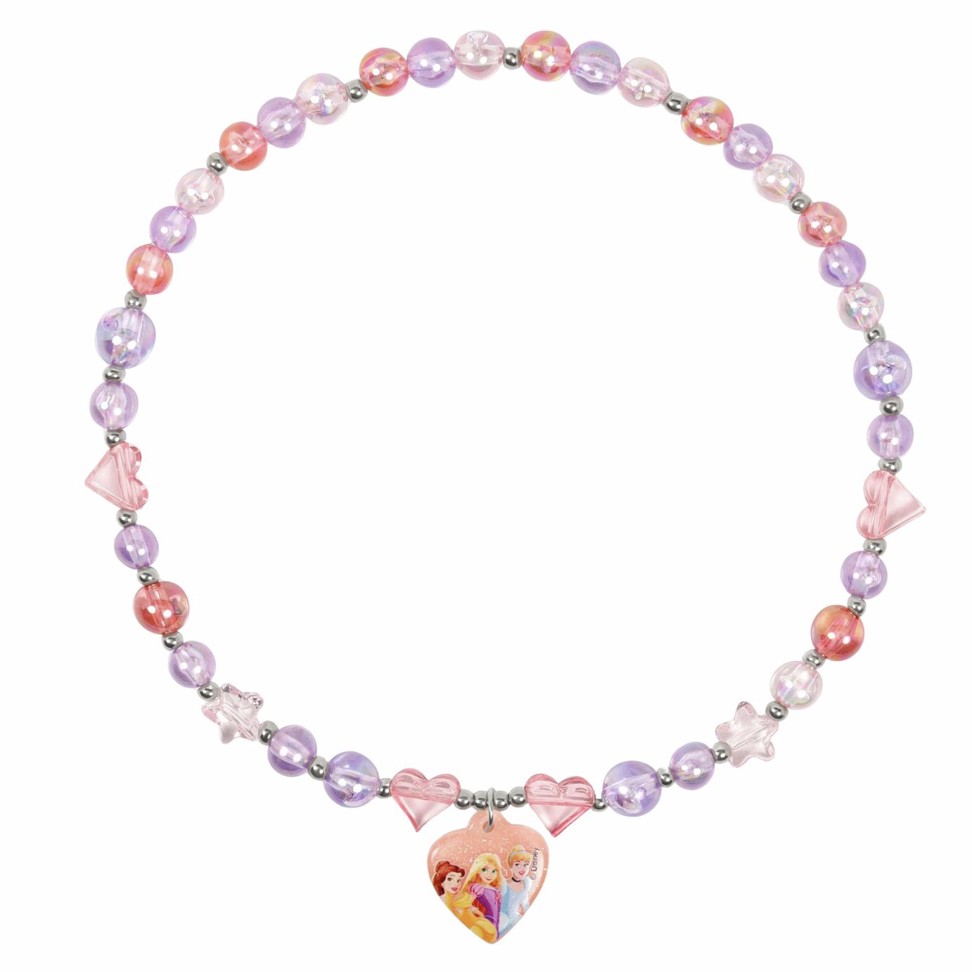 Disney Princess Kids Glittery Heart Charm Beaded Necklace