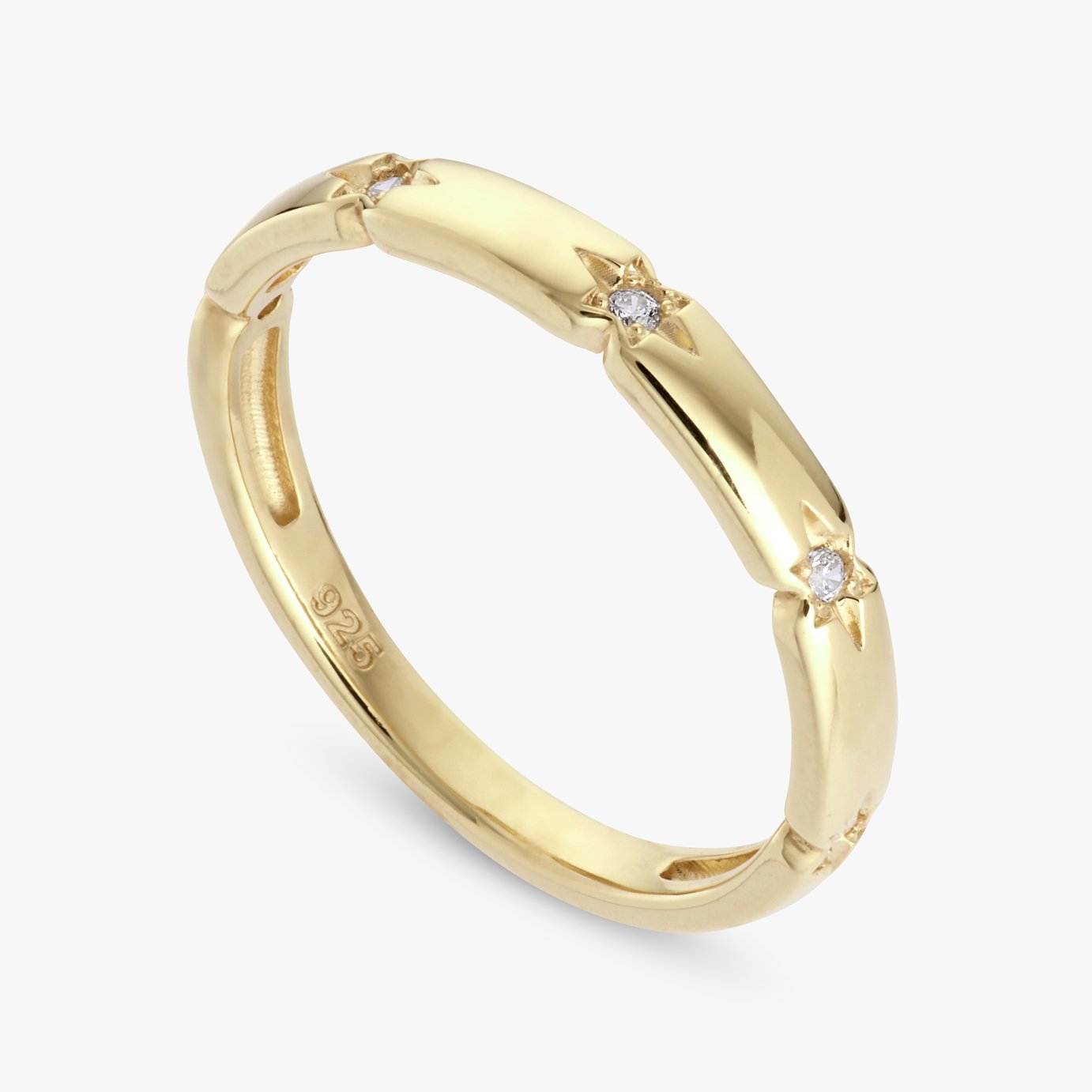 Revere Gold Plated Sterling Silver Star Set Ring Band- Small