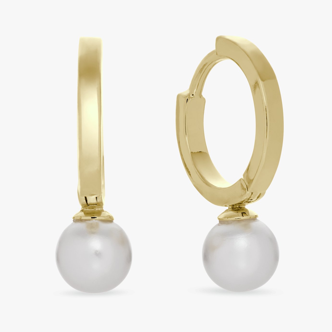 Revere 9ct Gold Plated Silver Pearl Drop Hoop Earrings