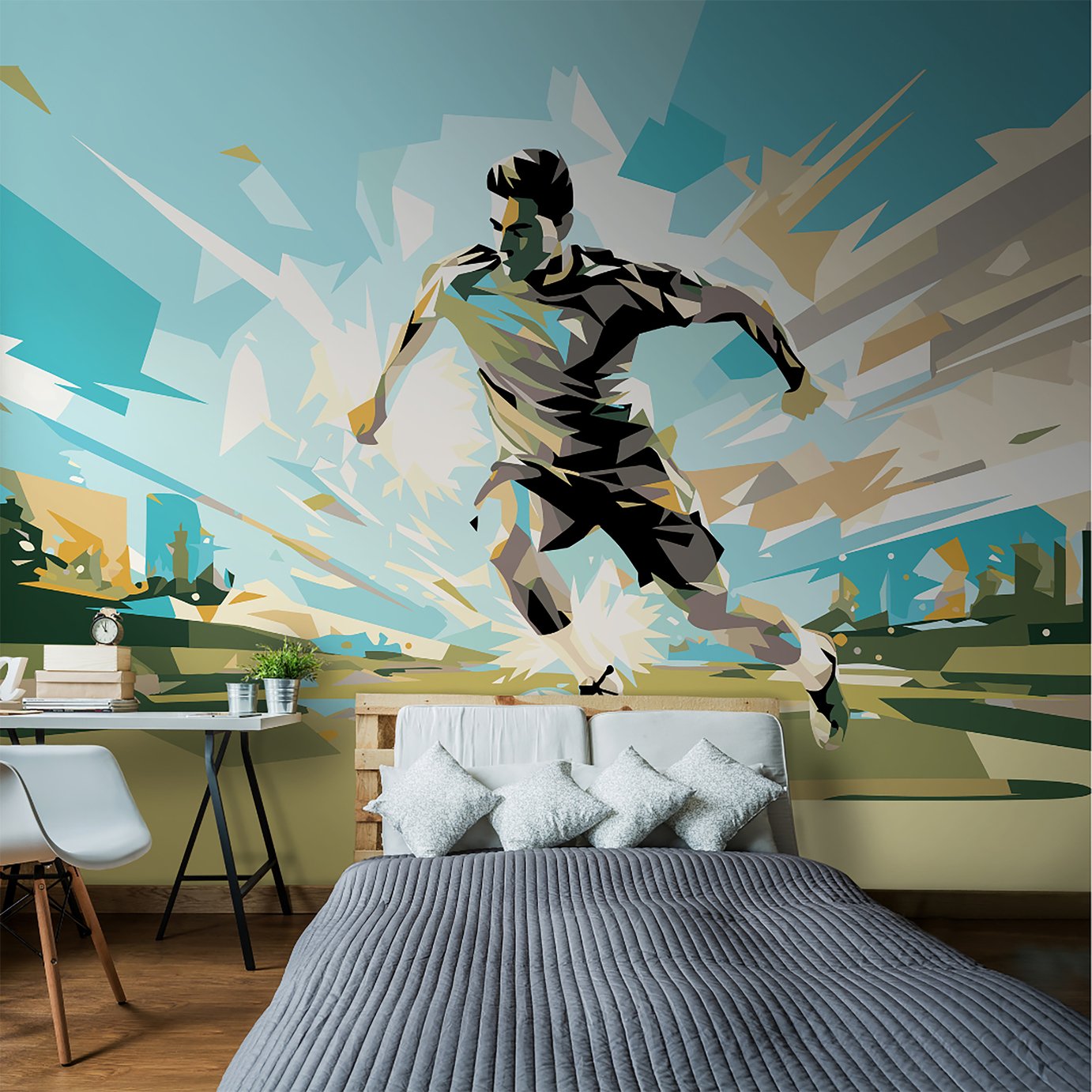 Origin Murals Football Player Abstract Landscape Wall Mural