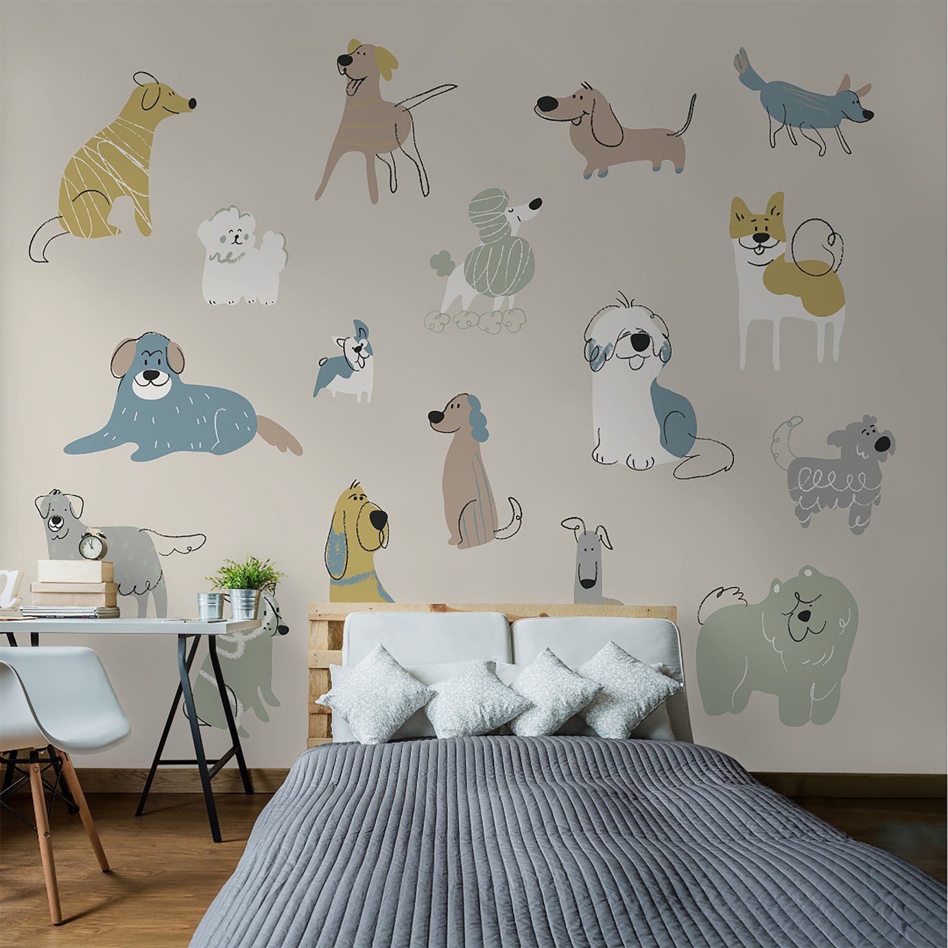Origin Murals Happy Dogs Warm Grey Wall Mural