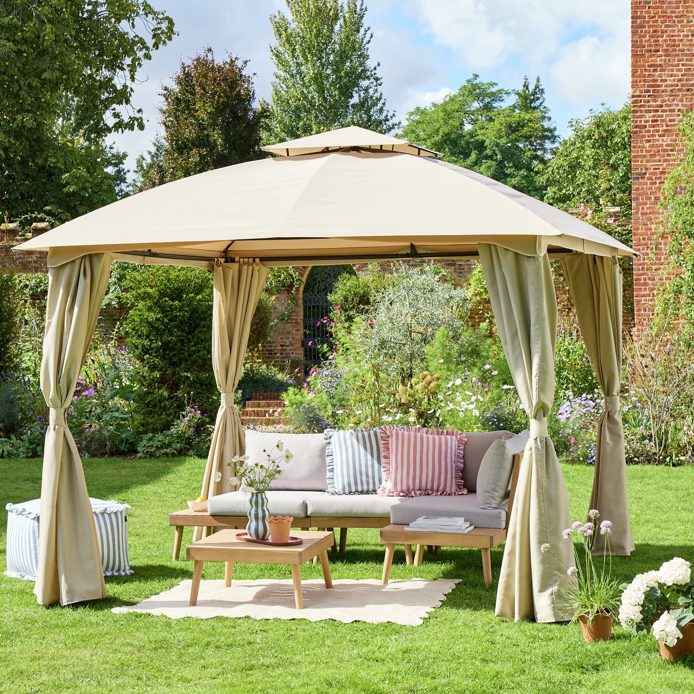 Argos Home 3m x 3m Garden Gazebo with 4 Side Panels - Beige