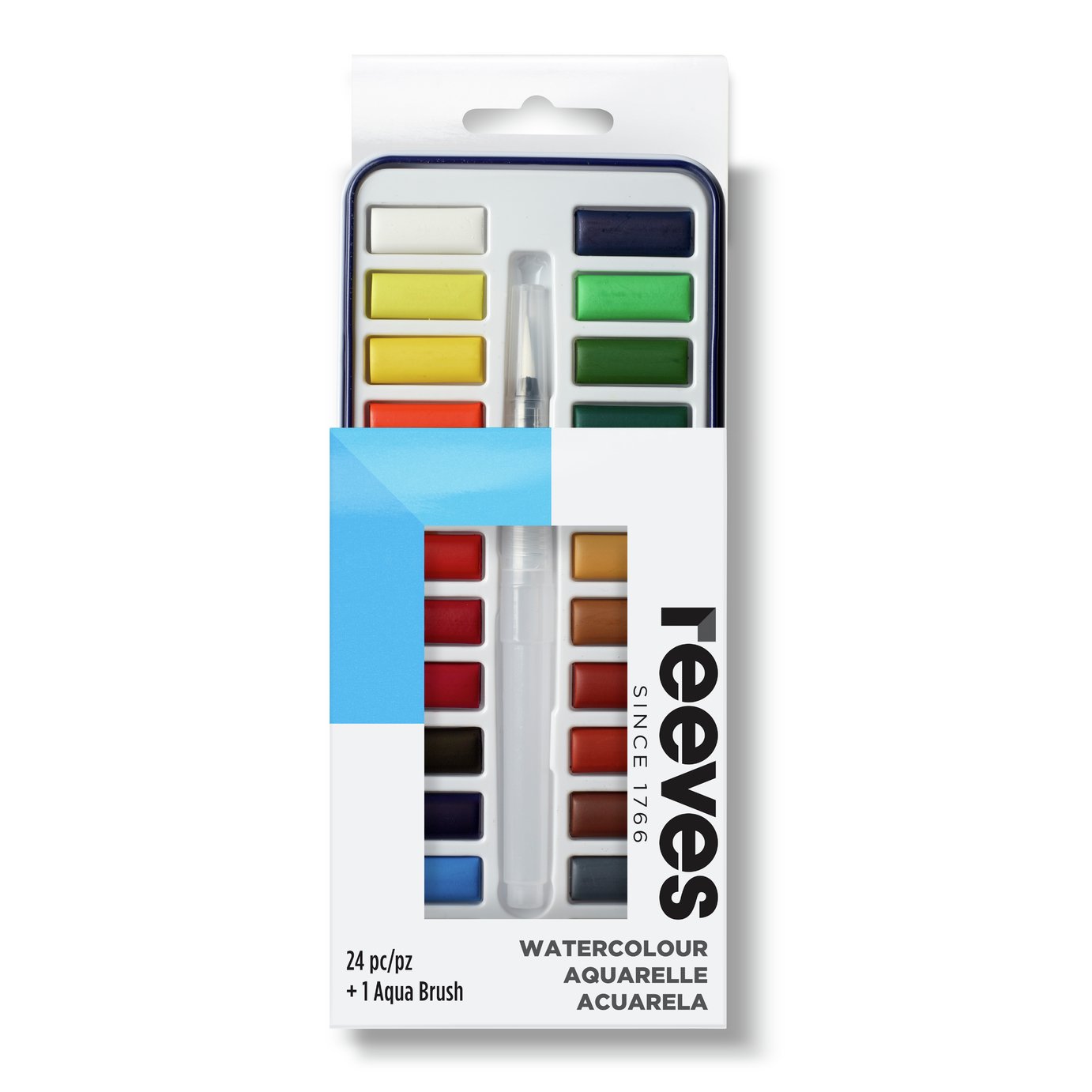Reeves Watercolour 24 Pans with An Aqua Brush Tin Set