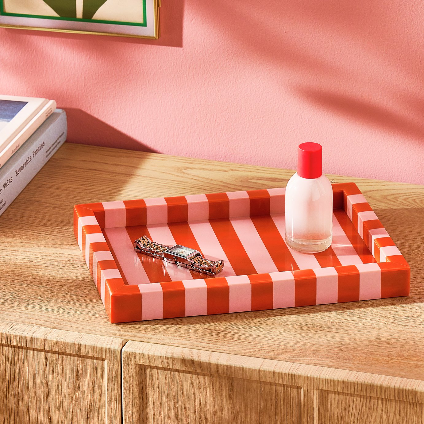 Habitat Brights Stripe Resin Trinket Tray - Pink & Red