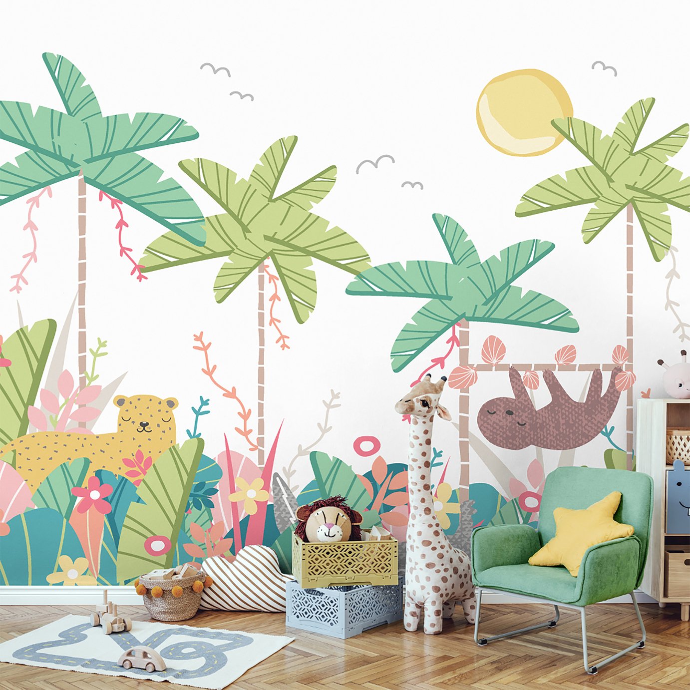 Origin Murals Jungle Animals Pale Green Wall Mural