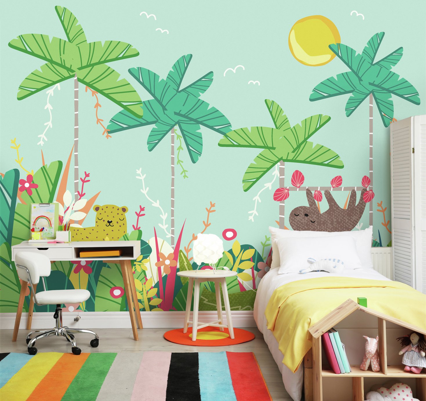 Origin Murals Jungle Animals Teal Wall Mural