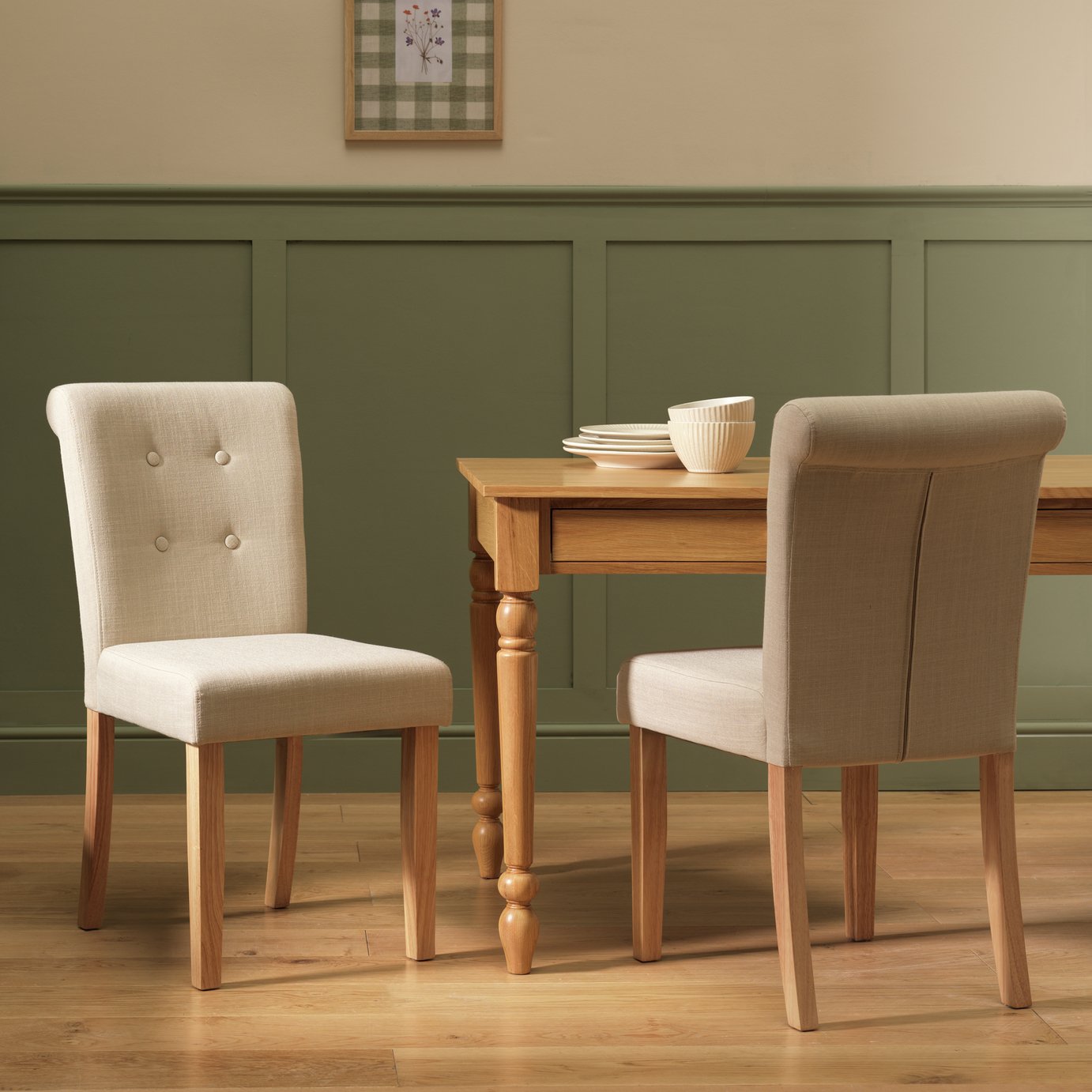 Argos Home Raina Pair of Fabric Dining Chairs - Natural