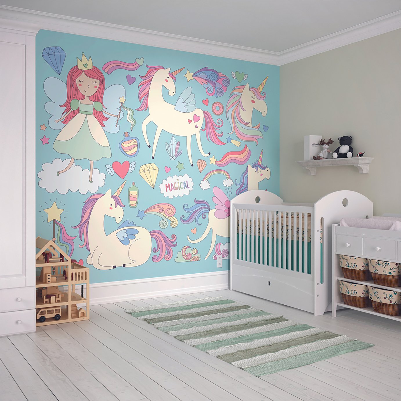 Origin Murals Princess Unicorn Blue Wall Mural