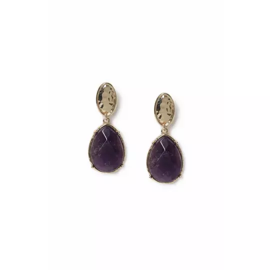 Freedom Purple Stone Gold Tone Drop Earrings