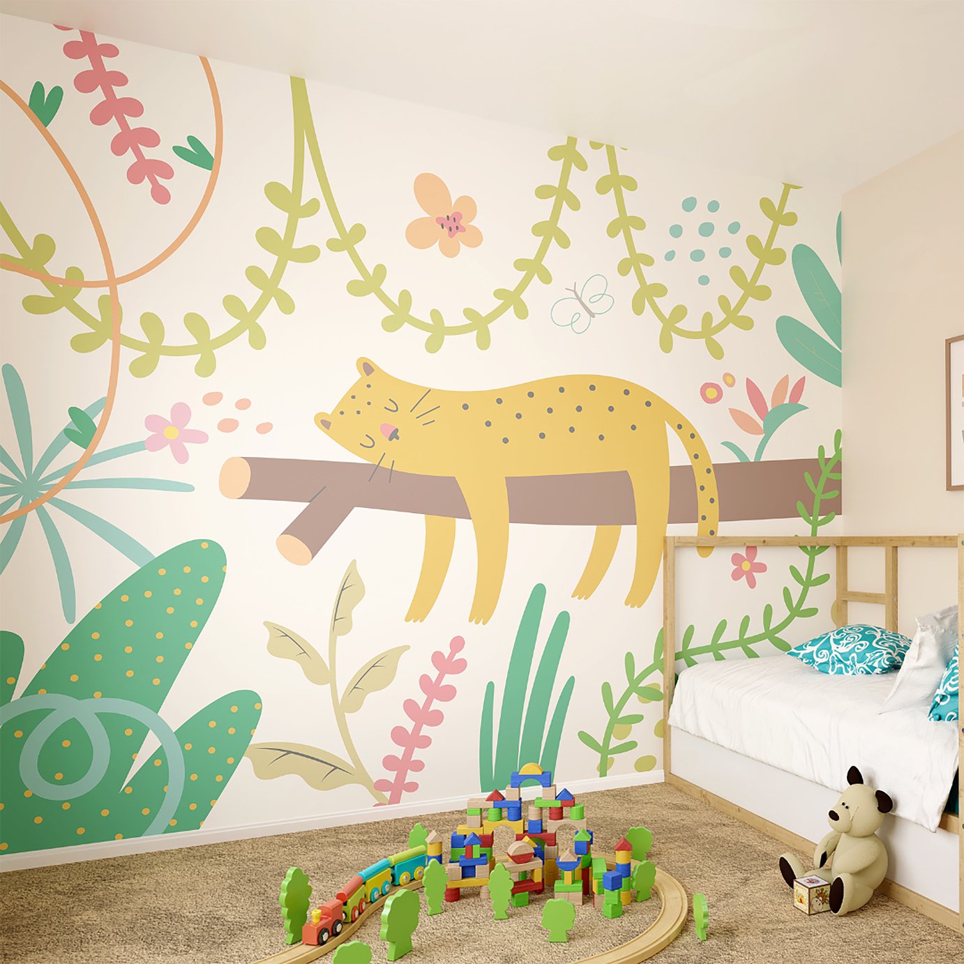 Origin Murals Sleeping Jungle Leopard Green Wall Mural