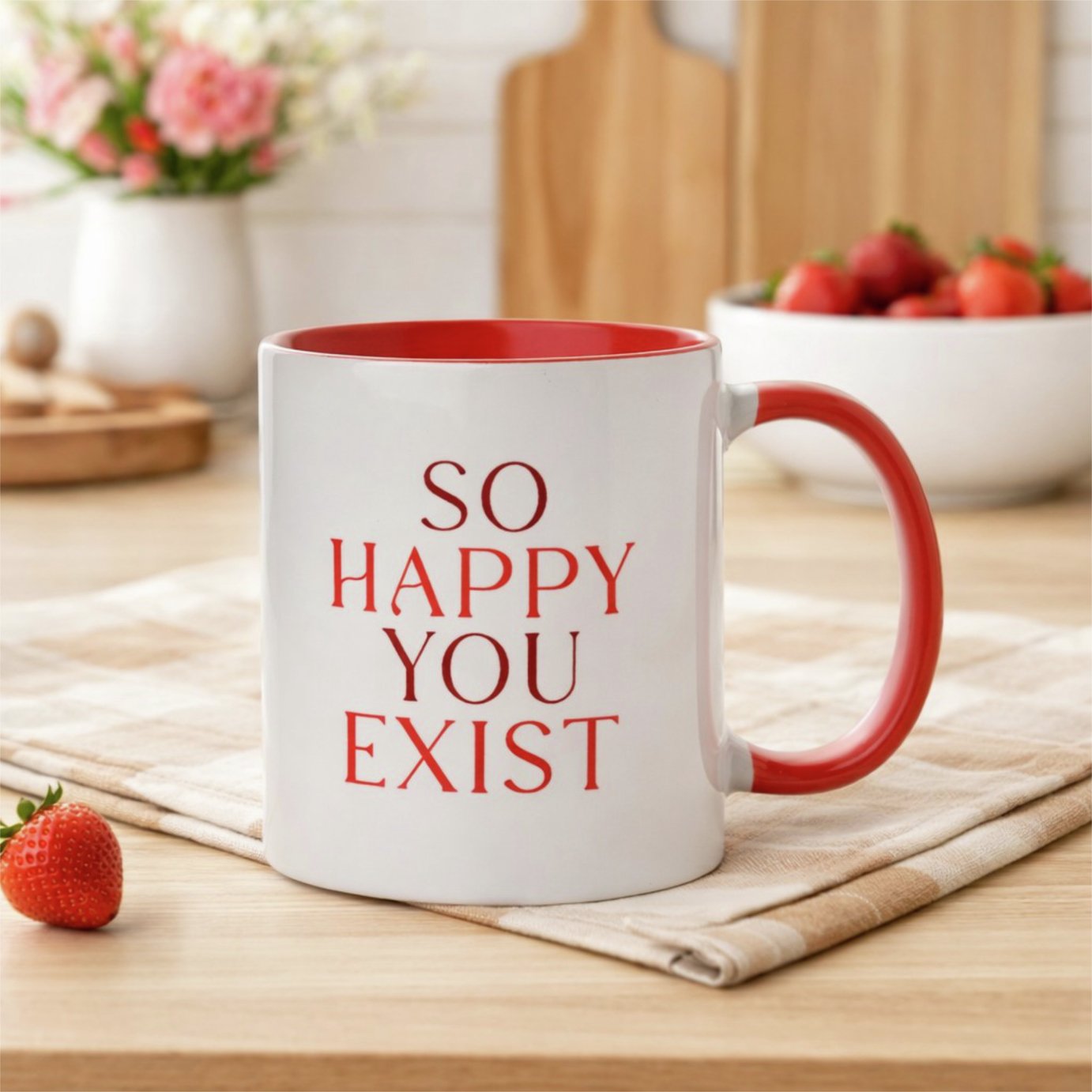 Widdop Stoneware Red Handled Message Mug- So Happy You Exist