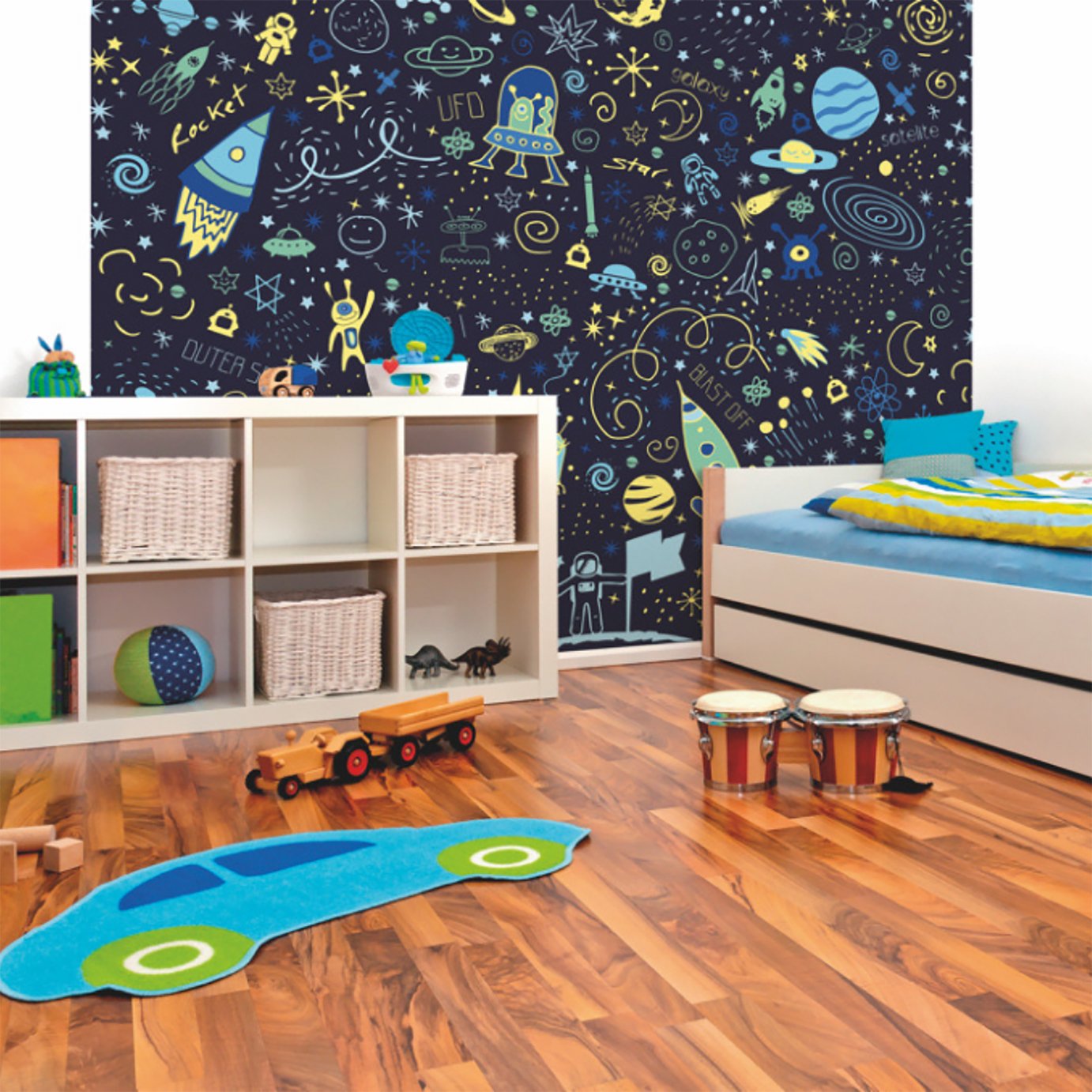 Origin Murals Space Doodle Text Navy Blue Wall Mural