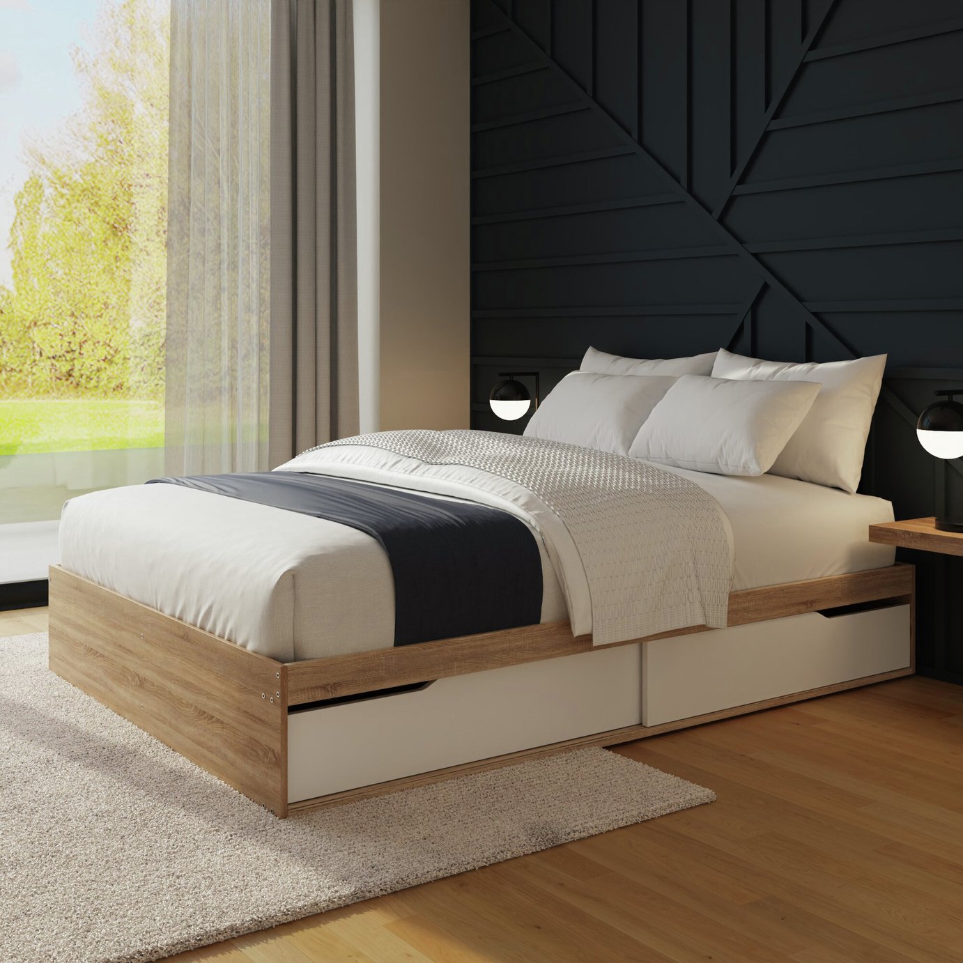 GFW Kai Small Double Storage Bed With Mattress - White & Oak