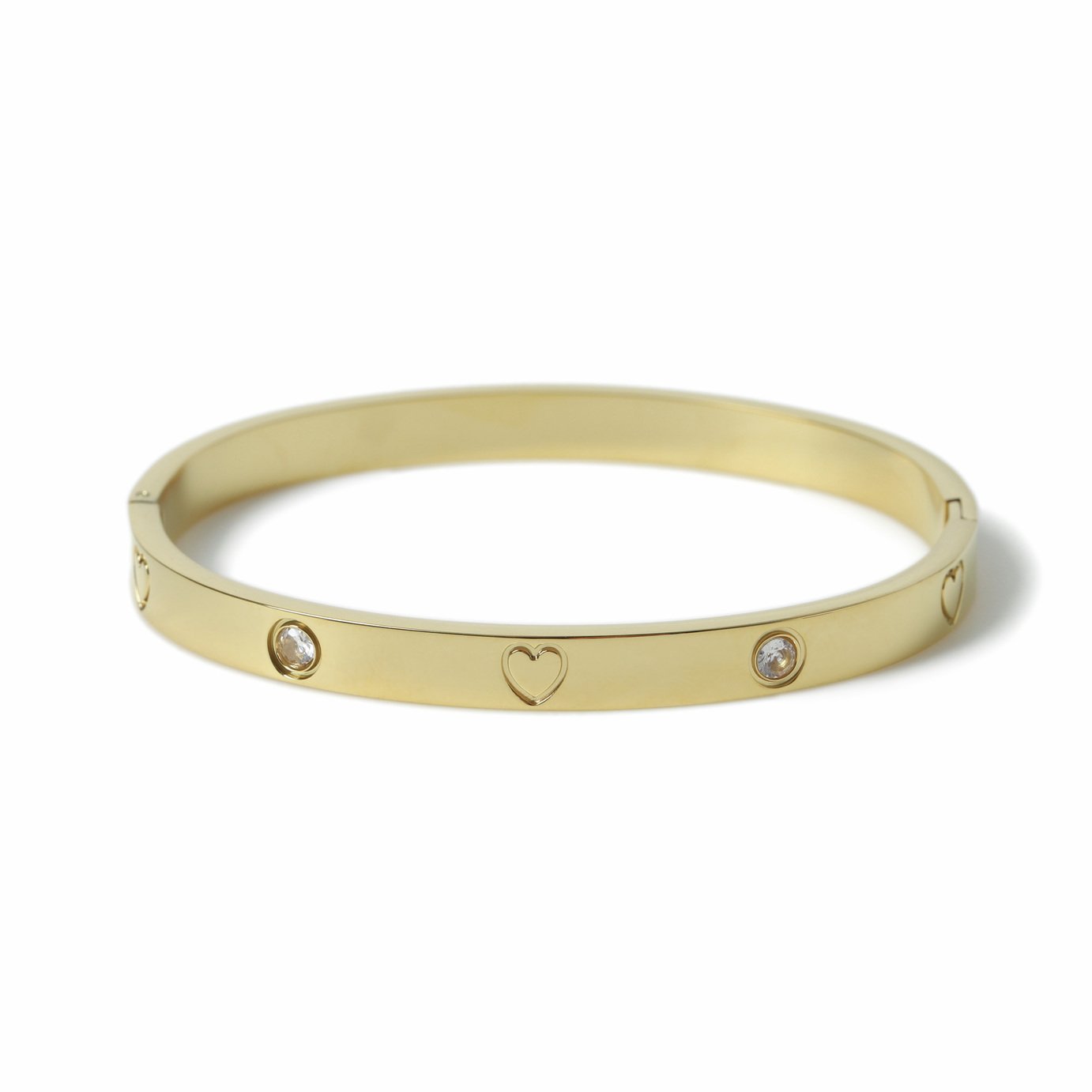 Freedom Gold Tone Stainless Steel  Heart and Crystal Bangle