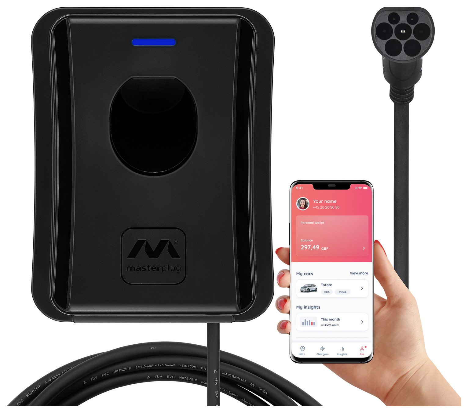 Masterplug Type 2 7.4kW 5m Tethered EV Charger