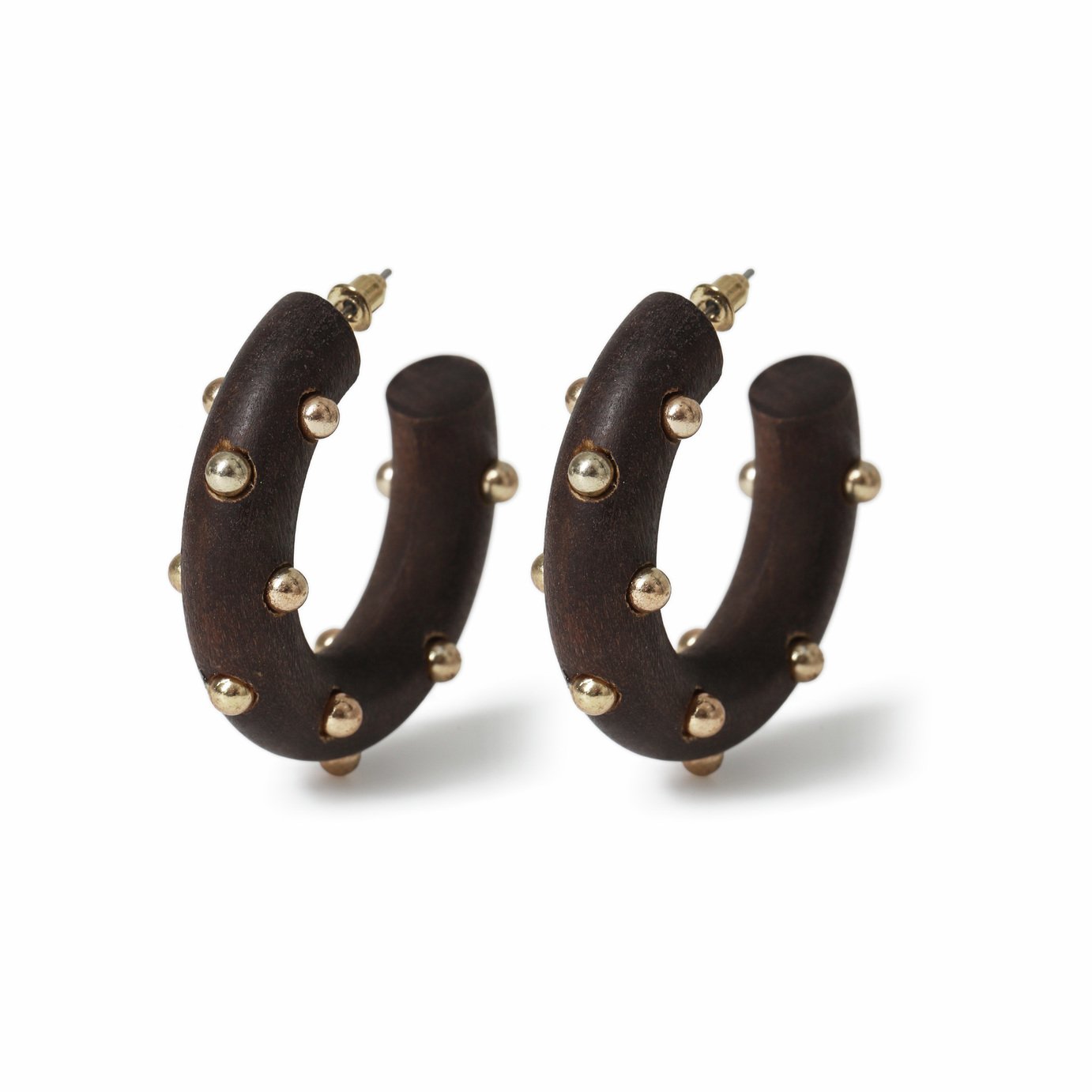 Freedom Studded Wooden Brown Hoop Earrings