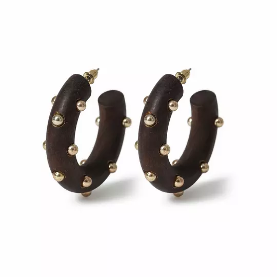 Freedom Studded Wooden Brown Hoop Earrings