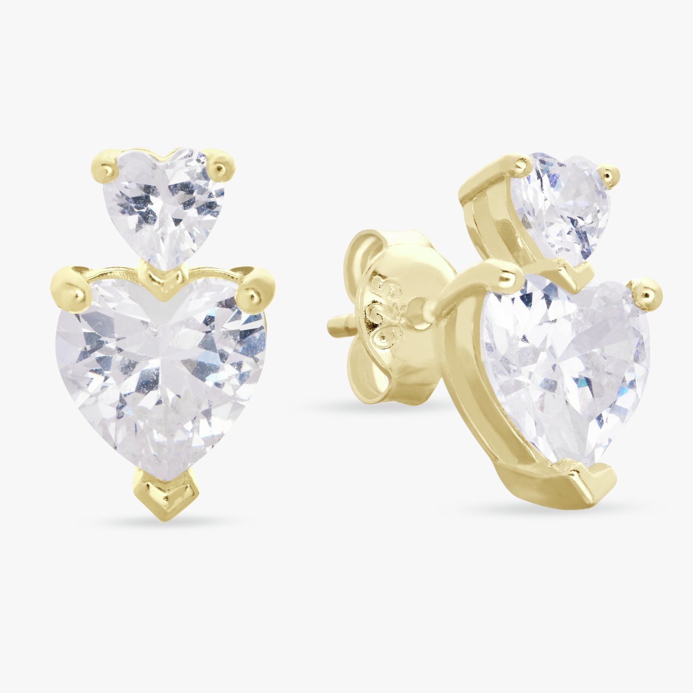 Revere Gold Plated Silver Cubic Zirconia Heart Stud Earrings