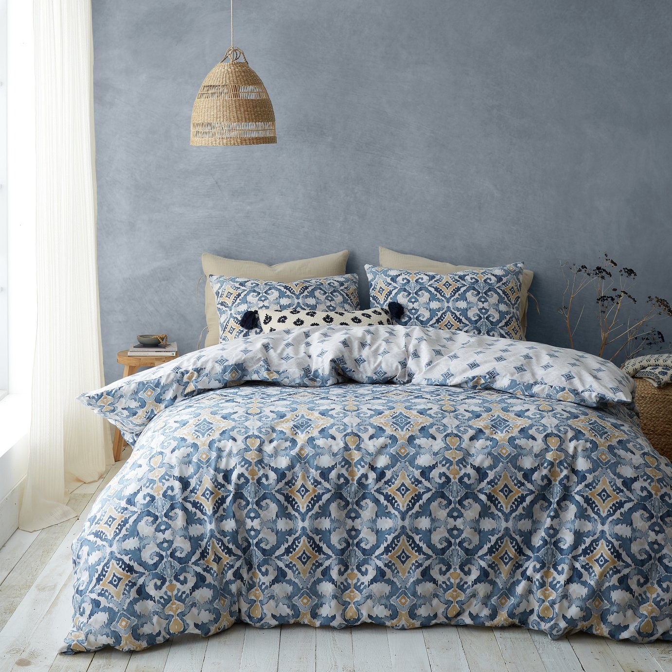 Pineapple Elephant Inara Ikat Indigo Blue Bedding Set
