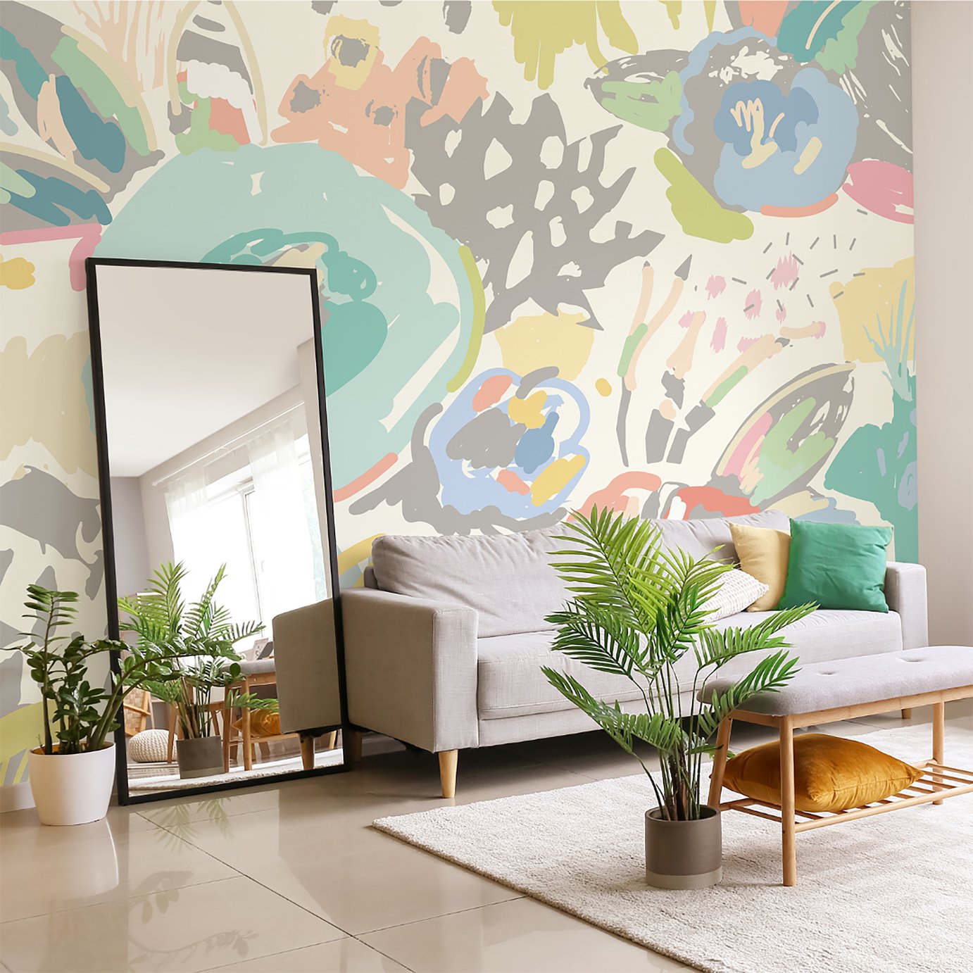 Origin Murals Abstract Floral Pastel Blue Wall Mural